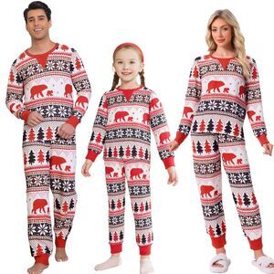 Kids Christmas 2 Piece Pajama Set Xmas Party Long Sleeve Set White